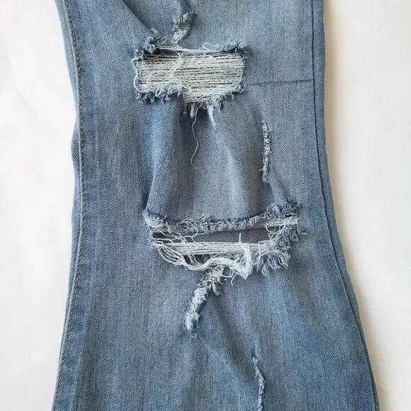 Sincerely Jules Women Junior 3/26 Jeans Blue Distressed Raw Hem Flare Grunge Y2K - Picture 7 of 13